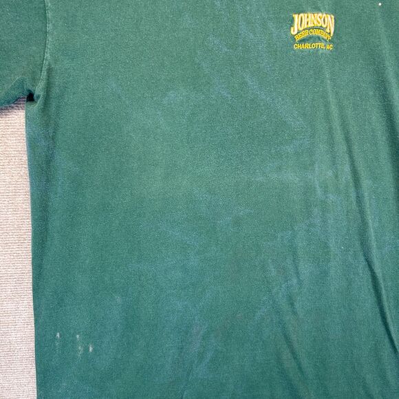 Johnson Beer Company Vintage T Shirt Adult Large Green Bleach Splatter Stains NC - Picture 6 of 12